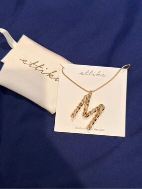 ettika 18K Gold-Tone Twisted M Initial Pendant Necklace